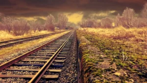 Railway tracks stretching through a winter landscape toward the horizon, illustrating the potential of rail infrastructure for LNG and gas distribution.